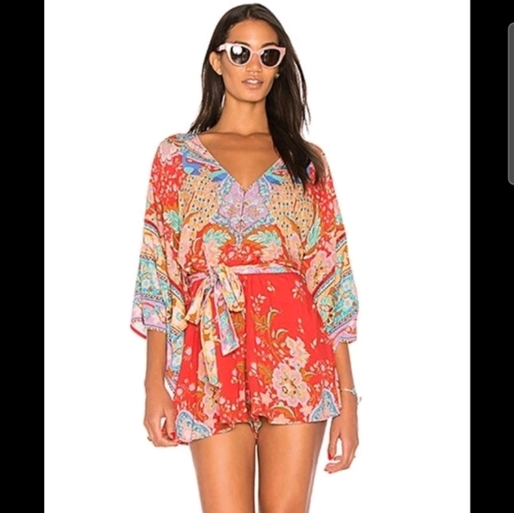 Spell & the Gypsy Lotus Kimono Romper in Ruby S - Picture 1 of 15